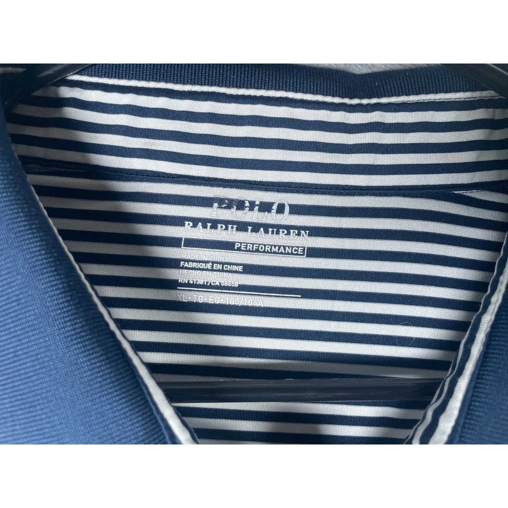 Polo Ralph Lauren Performance Men's Polo Shirt White Blue Striped Size XL